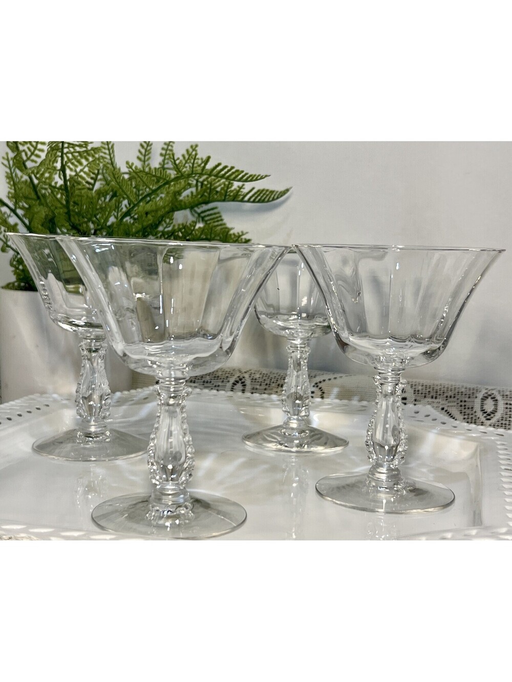 4 Vintage Fostoria Silver Flutes Stemware Claret Wine Sherbet Goblets Glasses